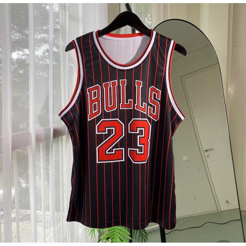 [ORIGINAL] Jersey Jordan Bulls #23 HITAM BLACK Strip KAOS BASKET BAJU BASKET TSHIRT