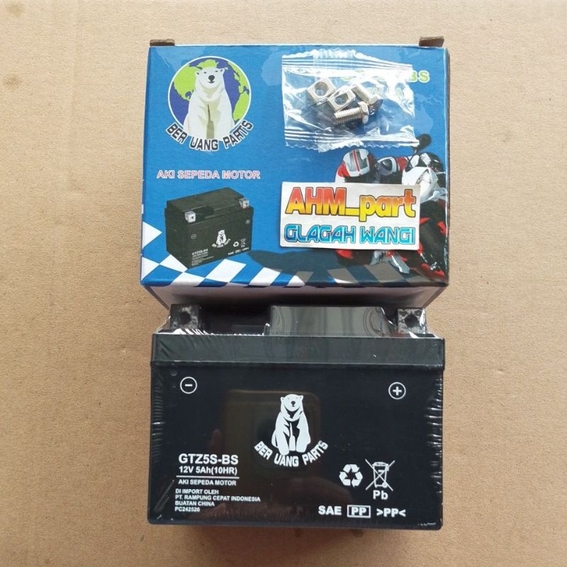 Aki motor beruang GTZ5S-BS 12 5AH supra 125 beat vario mio j vixion blade revo absolute ori BERUANG