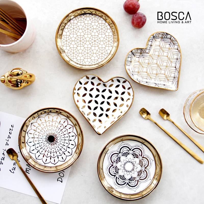 Bosca Living - Moroccan Tray / Tray Bulat Gold / Tray Motif / Nampan Bulat Gold / Nampan Mewah Motif