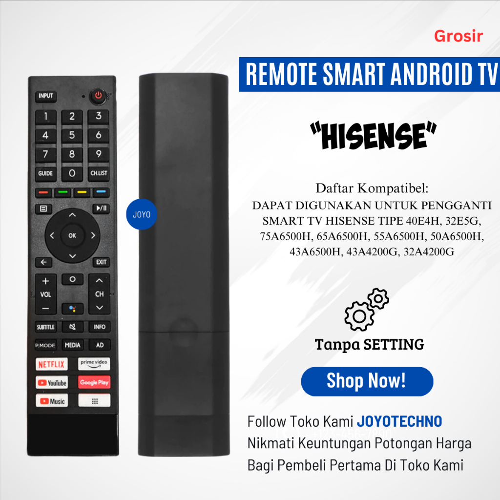 Remote Smart TV Hisense LCD LED Non-Voice 32E5G 43A6500H 50A6500H 55A6500H 32A4200G 43A4200G