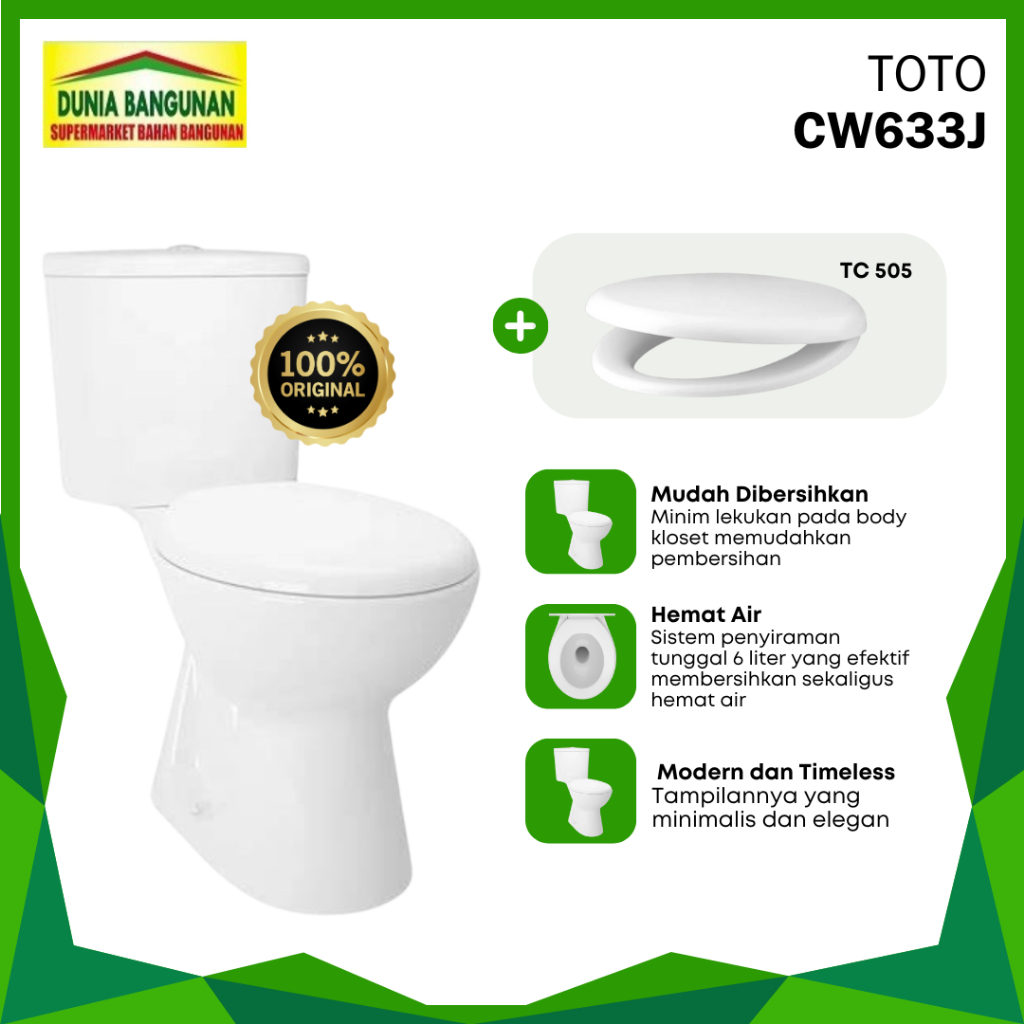 Closet Toto / Kloset Toto / Toilet Duduk CW633J SW633Jp / Kloset Duduk Toilet Toto As 22 CM