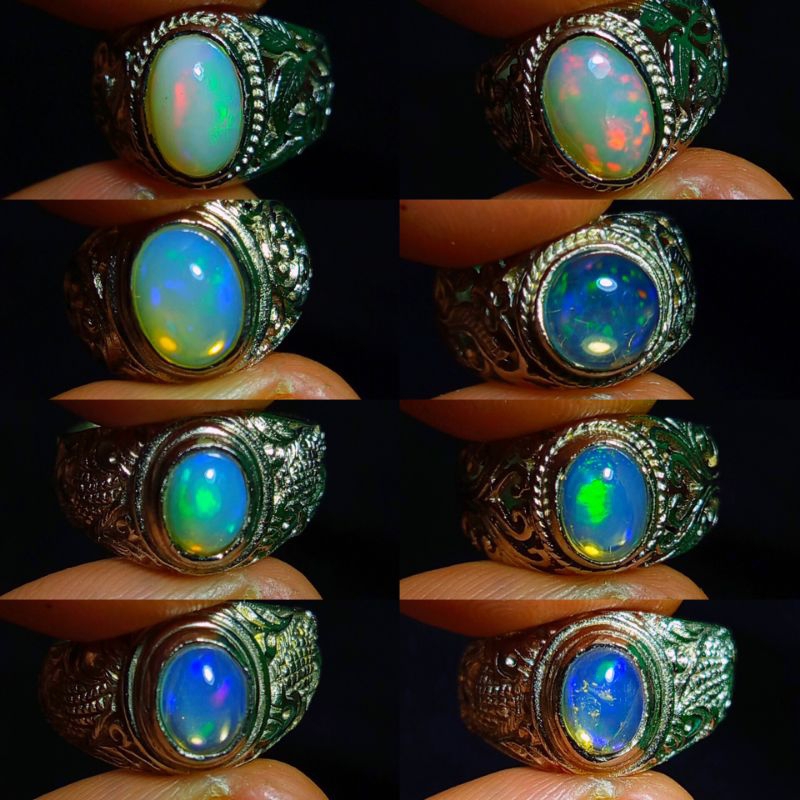 cincin kalimaya afrika/kalimaya kristal/batu kalimaya afrika ring alpaka natural