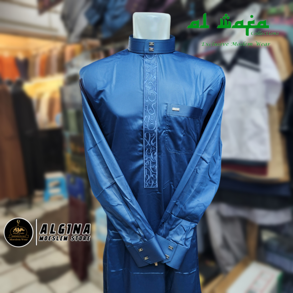 Gamis Al Wafa Warna Satin Korea Bordir Kancing Thailand Lengan Panjang Manset | Jubah Muslim Lengan 