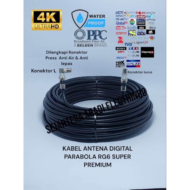 Kabel Antena TV Digital Super Premium RG6 Siap Pakai 30Meter,40Meter,50Meter