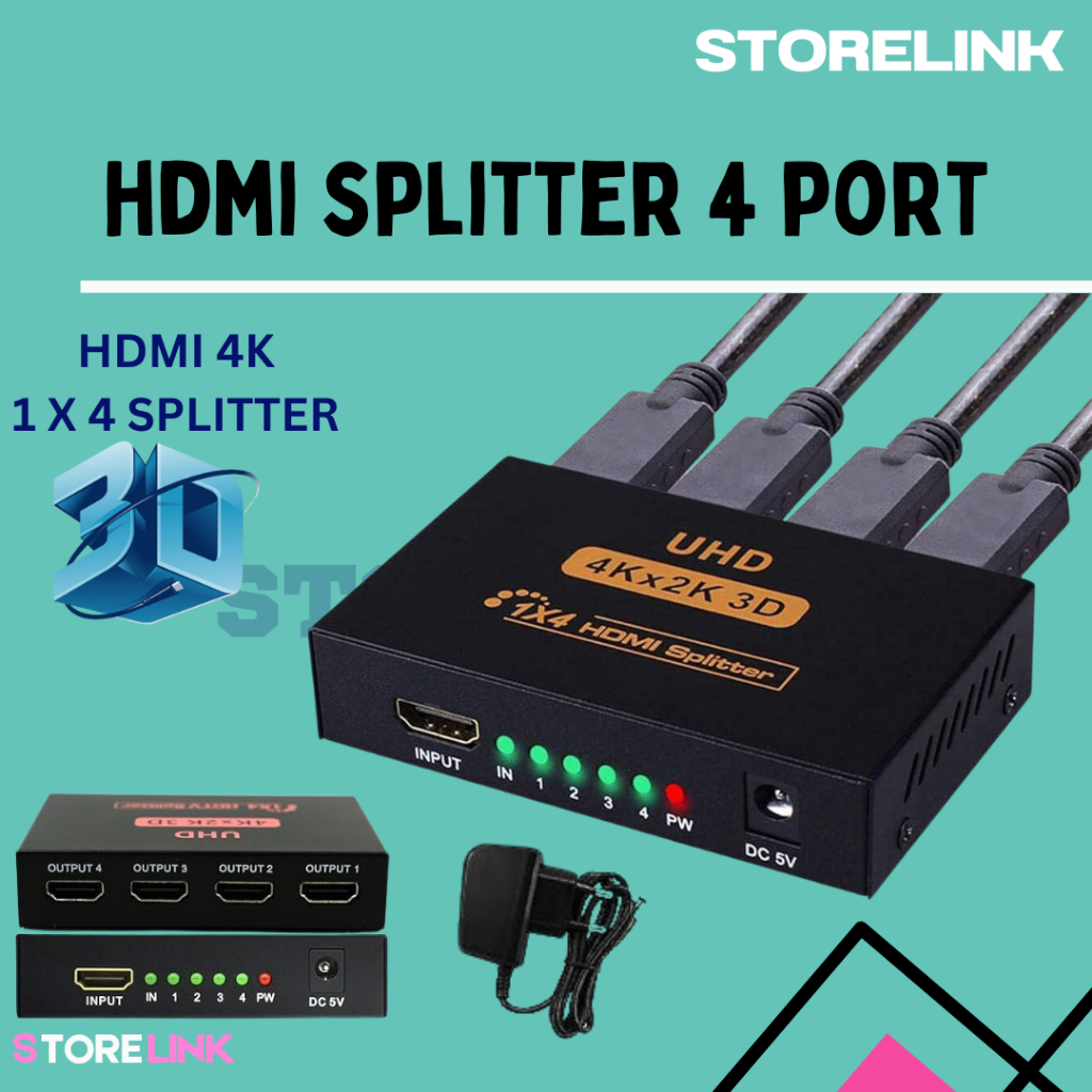HDMI SPLITTER 4 PORT 1-4  IN 1 OUT 4 - CONVERTER SPLITTER HDMI FULL HD 4 PORT HDMI Spliter 4 Port (1