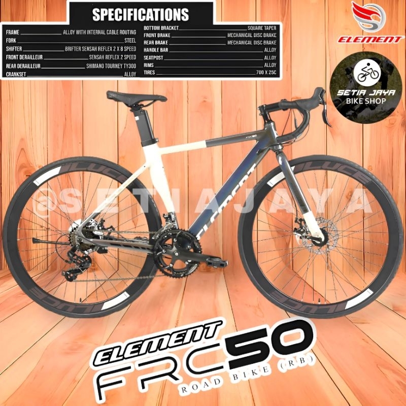 Sepeda Balap Road Bike 700C ELEMENT FRC 50 Frame Alloy Look Carbon, 2x8 Speed Brifter, Rem Cakram Ne