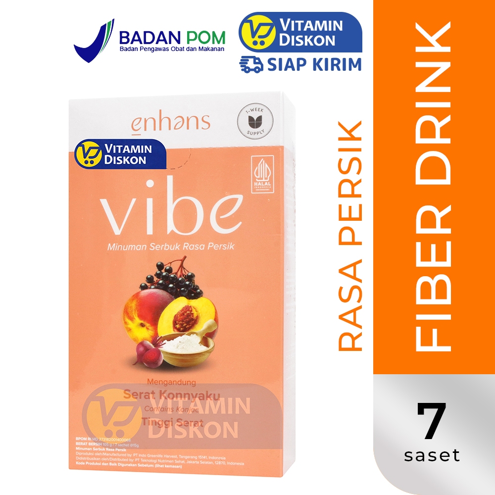 ENHANS VIBE MINUMAN SERBUK RASA PERSIK - ISI 7 SACHET | GlucoFiber Drink Minuman Tinggi Serat Buat P