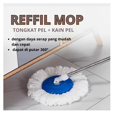 POM REFILL TONGKAT HANDLE + KAIN SPIN MOP/ TONGKAT DAN KAIN PEL CADANGAN/ HANDLE + REFILL SPIN MOP