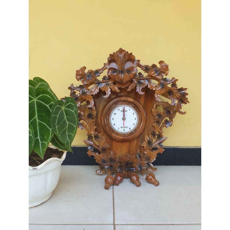 Jam Dinding Mawar Kayu Jati, Sofenir Jam Mawar Kayu Jepara