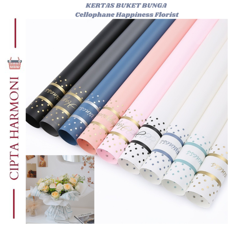 

Flower Wrapping Paper Cellophane Kertas Buket Bunga Happiness Florist KB119