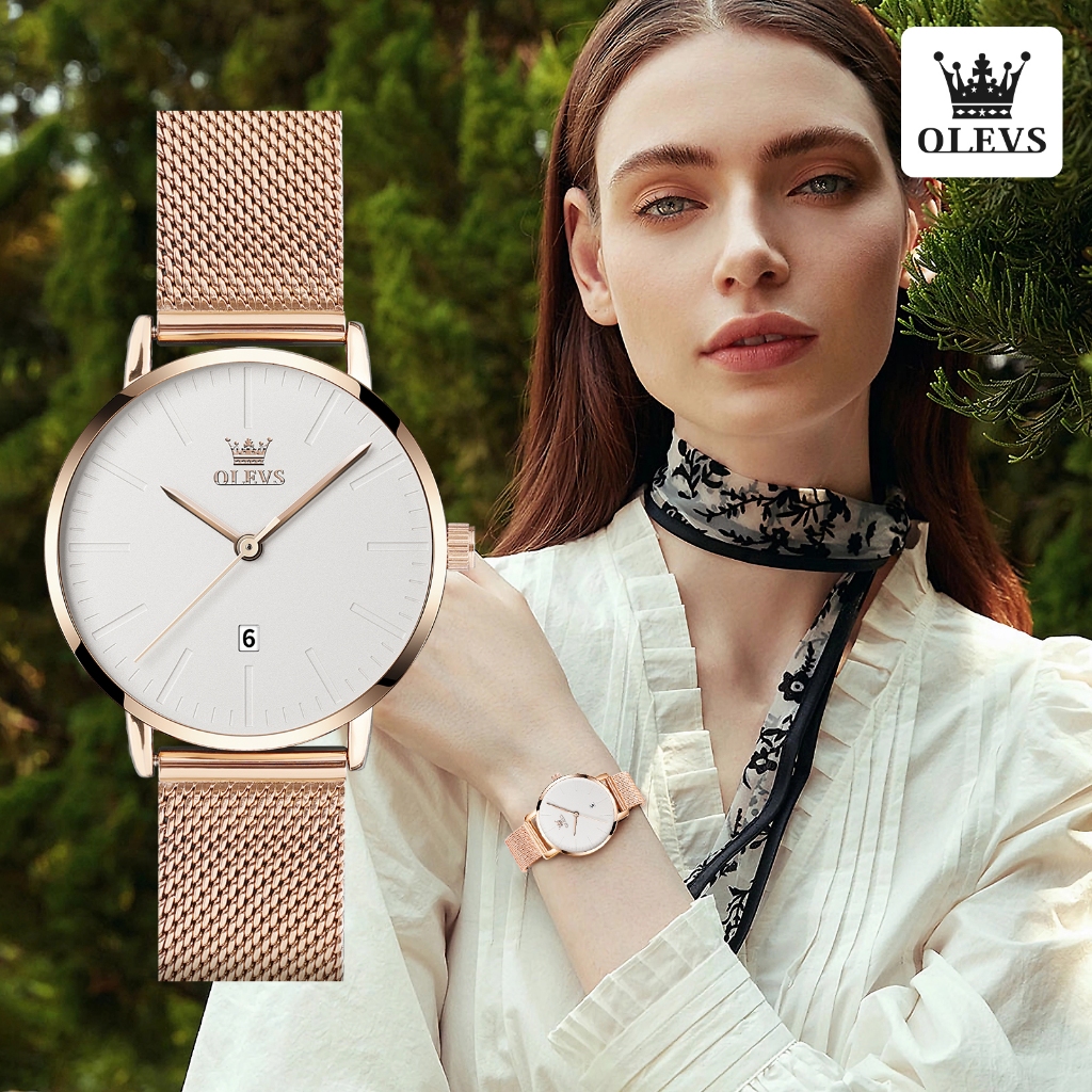 OLEVS Jam Tangan Wanita Anti Air Stainless Steel Original Casual Fashion Analog Jam Tangan Cewek