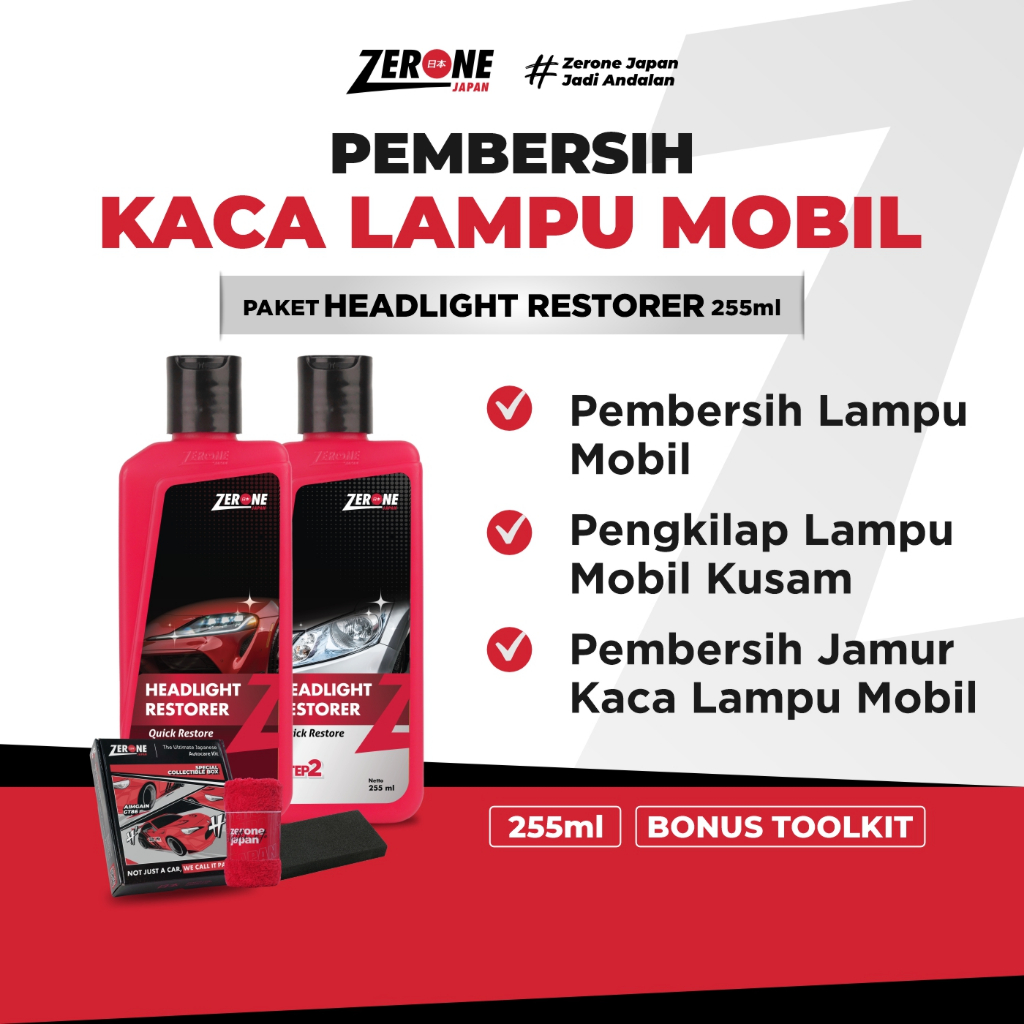 RB PAKET Zerone Headlight Restorer Pembersih Kaca Lampu Mobil Pembersih Mika Lampu Mobil Ampuh