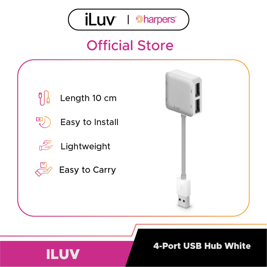 ILUV 4-Port USB Hub White Adapter