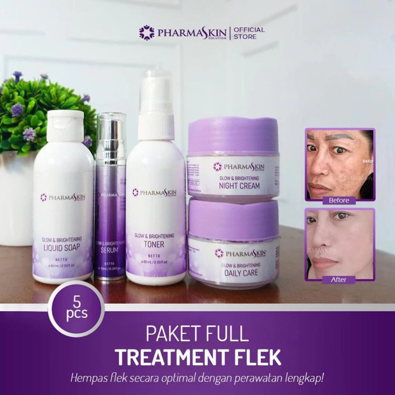Paket Full Treatment Flek Pharmaskin Solution | Serum Flek Menahun | Cream Glowing | Cream Pemutih