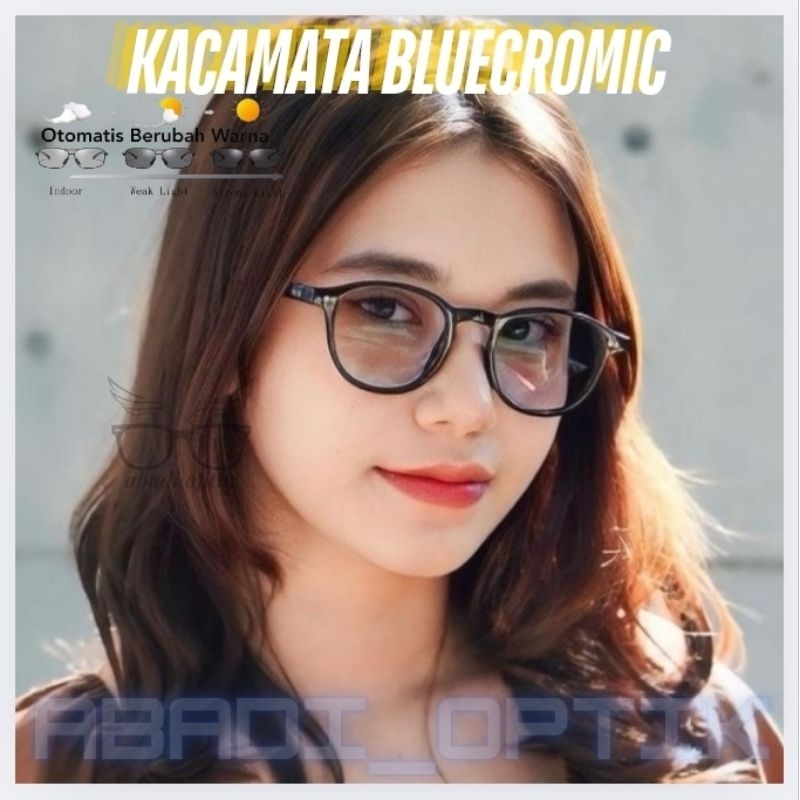 KACAMATA BLUECROMIC NIGHT DRIVE WANITA FRAME BULAT PREMIUM LENSA MINUS ANTI RADIASI PHOTOCROMIC DAN 