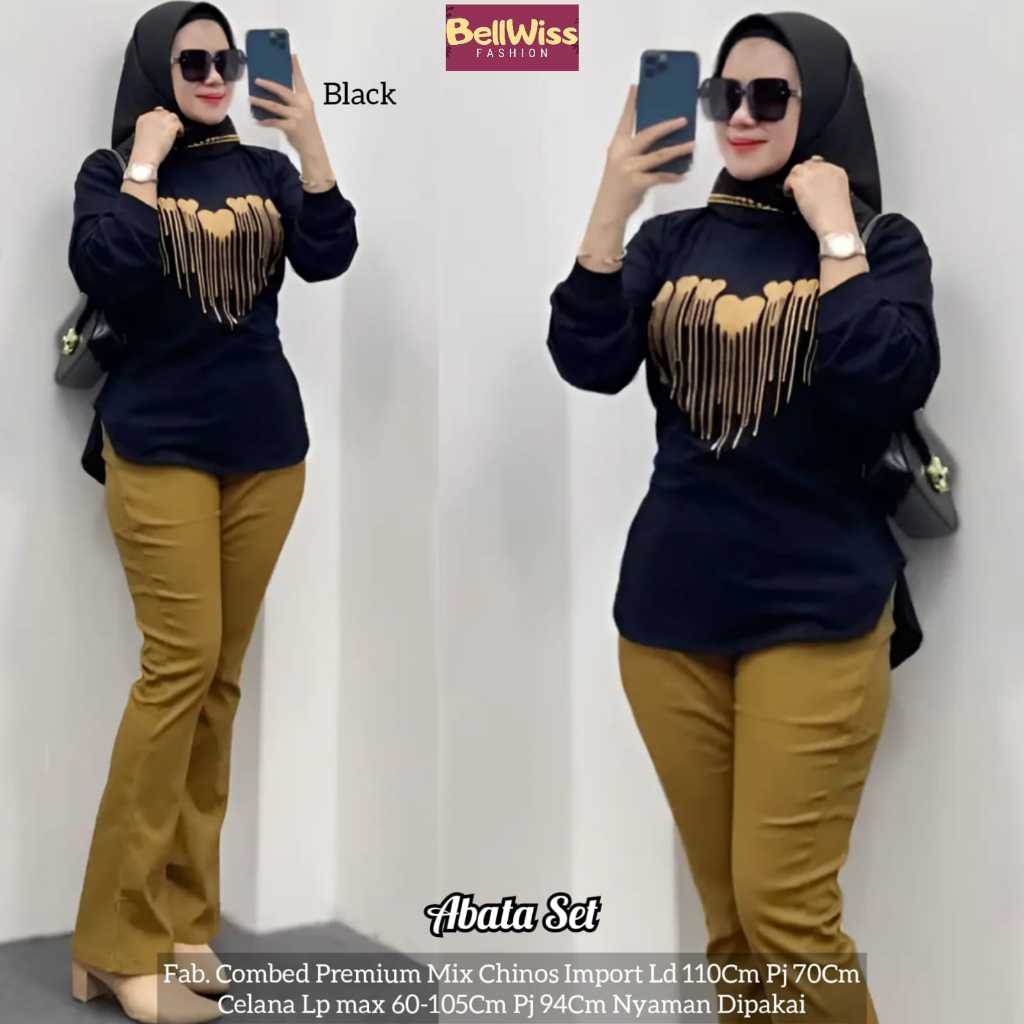ABATA SET CELANA CUTBRAY KAOS KOMBED PREMIUM LD 110 CM CELANA CHINOS IMPORT WANITA CASUAL