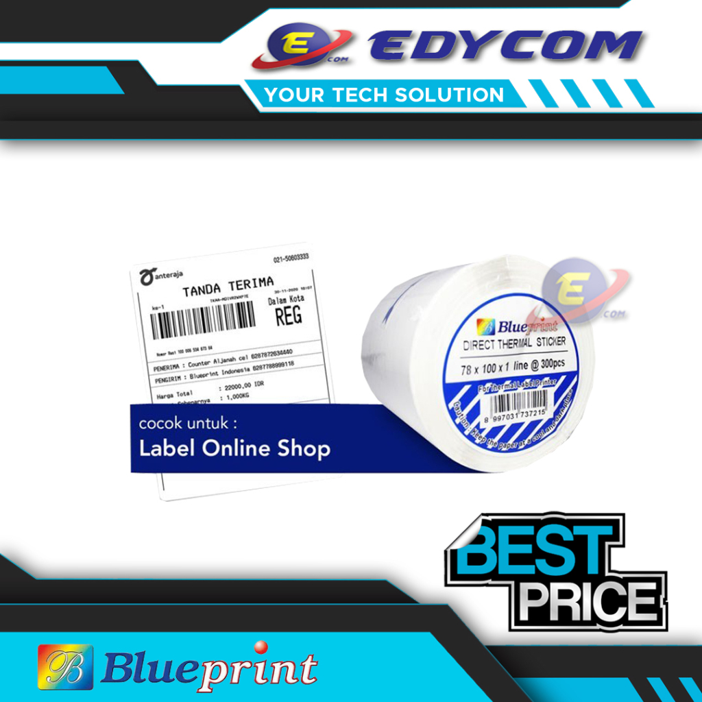 

Blueprint Direct Thermal Sticker Label 78x100mm 300 Pcs - 1 Roll
