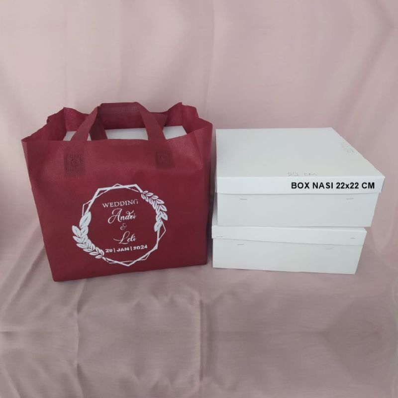 

Tas Berkat Hajatan, Nikahan Sablon 1 sisi 22x22x28cm