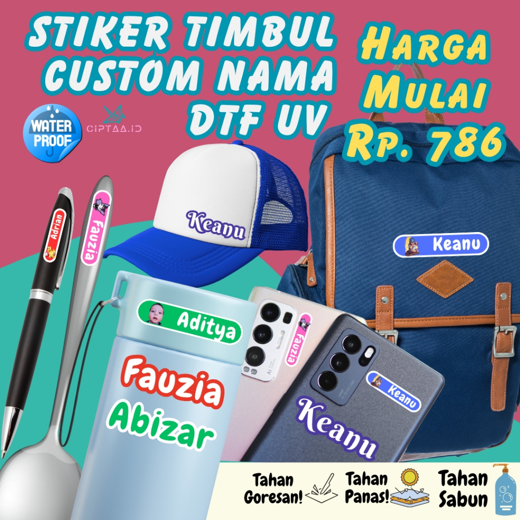 

STIKER CUSTOM NAMA - TIMBUL PREMIUM DTF UV - WATERPROOF