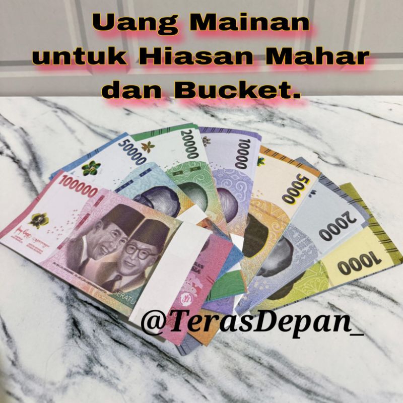 Uang Mainan Replika Mirip Asli Untuk Aksesoris Mahar Seserahan, Bucket Uang Harga Satuan Per Lembar