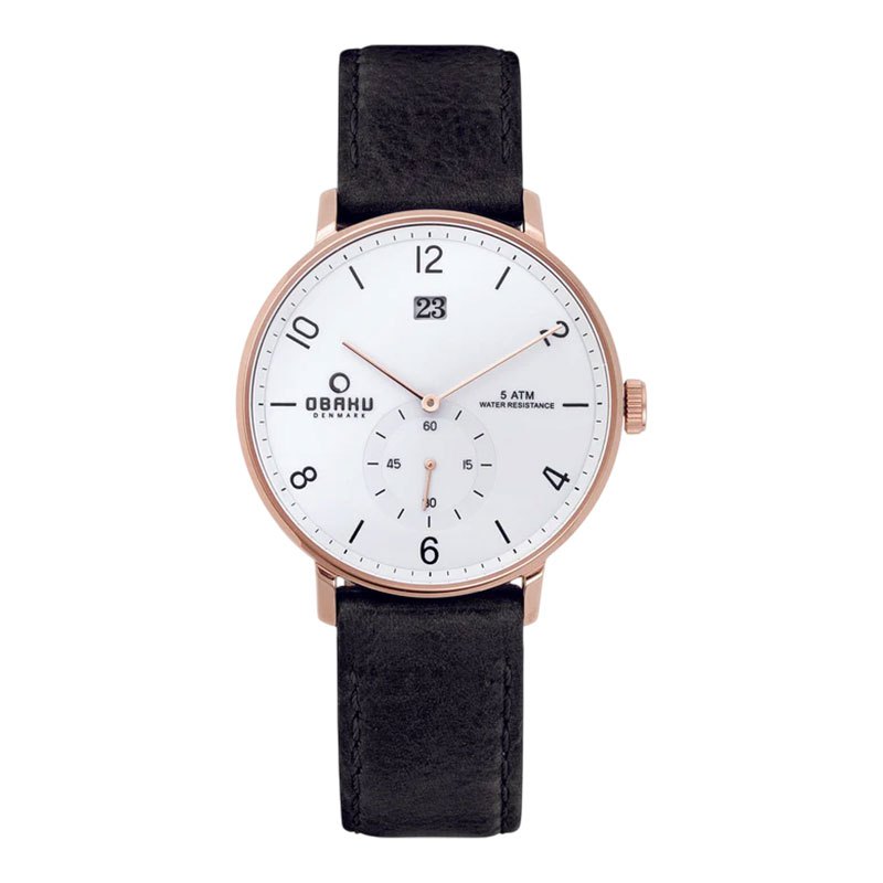 Jam Tangan Pria Obaku V190GDVWRB Rislen Coal White Dial Black Leather Strap