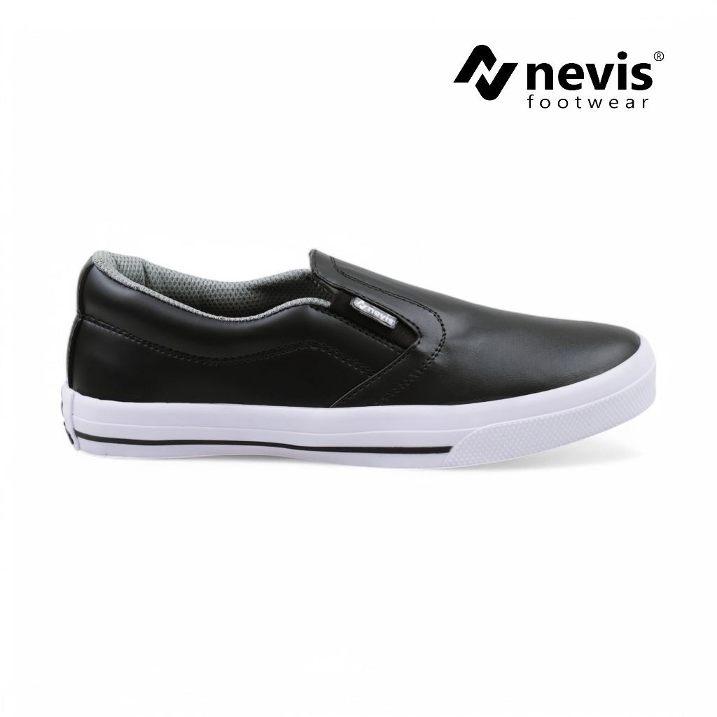 Sepatu Nevis Veloz Slip On Pria Casual Slop Santai Kerja Sekolah Hitam Karet