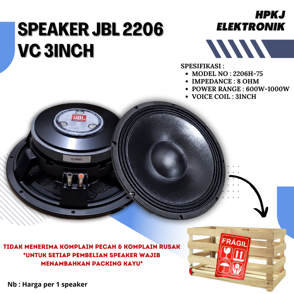 SPEAKER KOMPONEN JBL 2206 VOICE COIL 3 INCH SPIKER 12 INCH JBL 2206 VC 3INCH