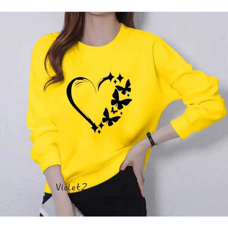 KAOS ATASAN WANITA LENGAN PANJANG DEWASA KEKINIAN MOTIF LOVE BUTTERFLY WANITA TRENDY GAMBAR CETAK DT