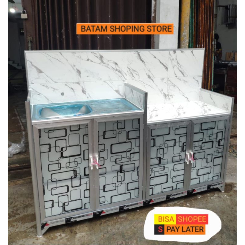 RAK WASTAFEL + RAK KOMPOR PINTU KACA MOTIF STIKER / TEMPAT CUCI PIRING