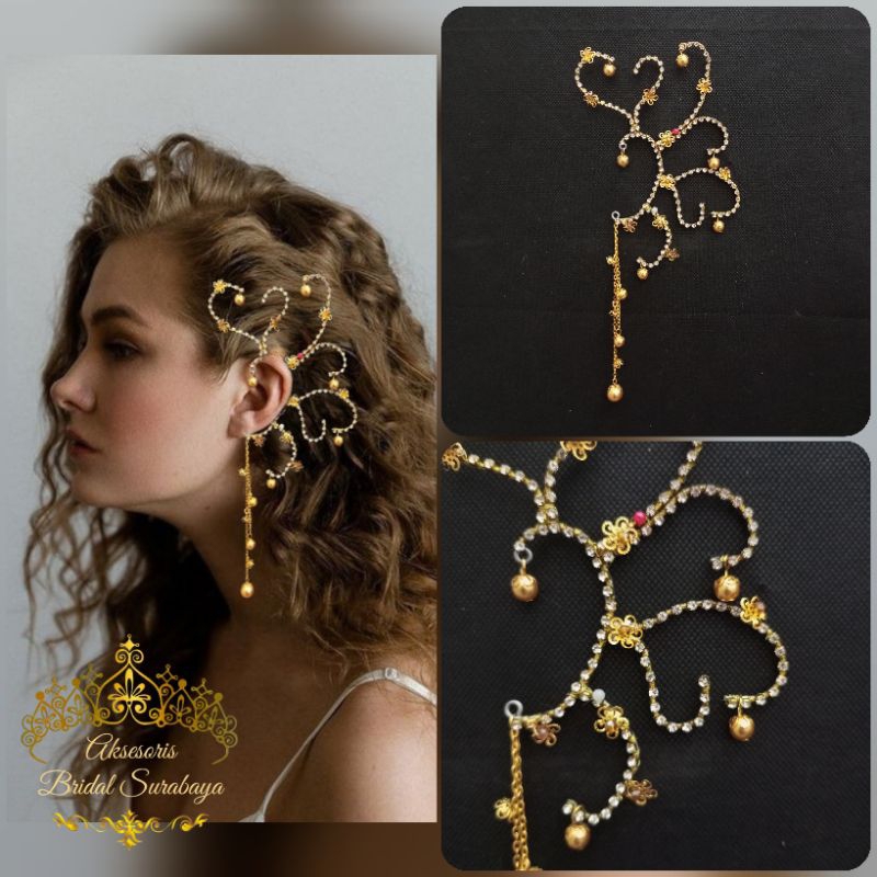 Earcuff Alur Kehidupan Gold Earpiece Wedding Fashion Aksesoris Pengantin
