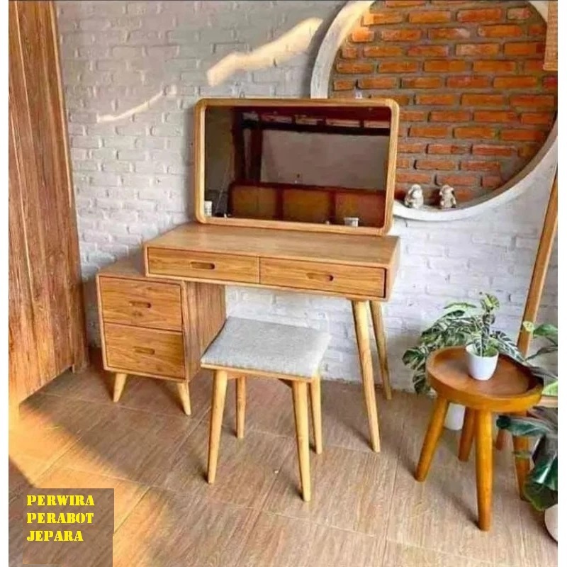 Meja Rias Minimalis Kayu Jati – Tolet Jati Estetik untuk Kamar Tidur