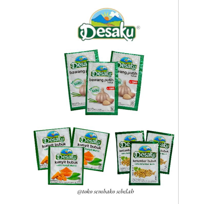 

Desaku Kunyit Bubuk, Bawang Bubuk Dan Ketumbar Bubuk || 1 Renteng Isi 12 Sachet