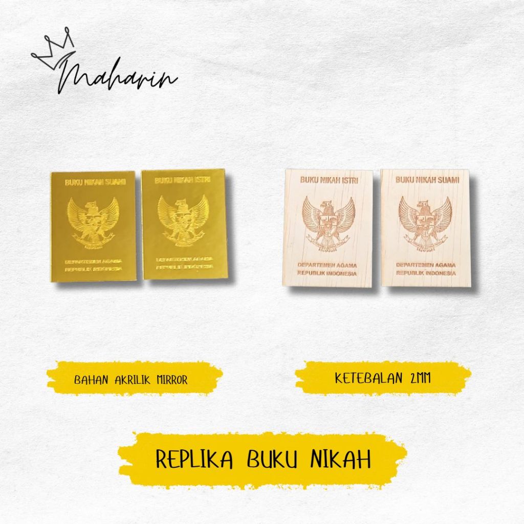 Maharin - Replika Buku Nikah Mini Akrilik & Kayu | Hiasan Mahar Unik Custom