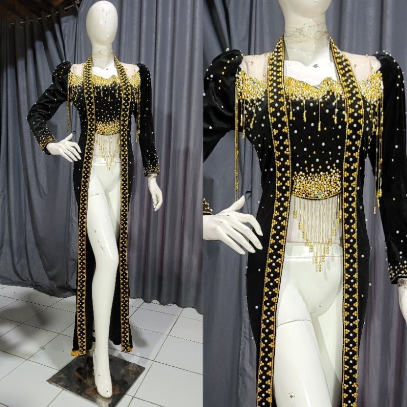 kebaya bludru semata kaki kutu baru pengantin adat jawa ronce2 mewah slim