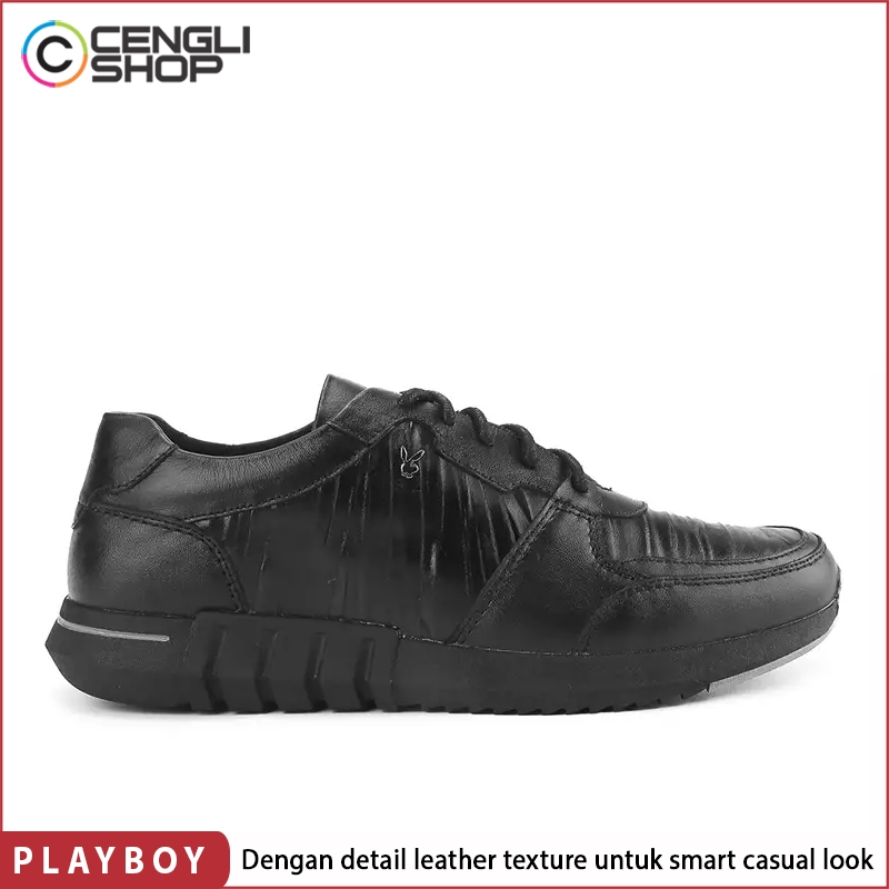 SEPATU PLAYBOY SNEAKER PRIA ORIGINAL SNEAKERS KETS KULIT ASLI ORI HITAM BLACK PL19