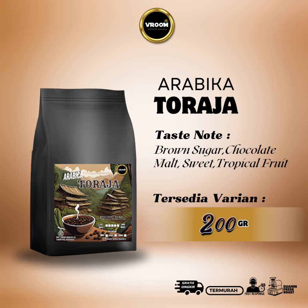 

Coffee Arabica Toraja Sulawesi Roasted Bean Arabika Kopi Biji Matang Bubuk 200gram