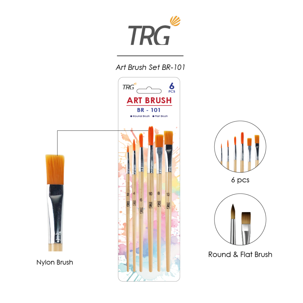 

TRG Kuas Lukis Cat Air Minyak Akrilik Poster BR-101 - Watercolor Acrylic Paint Art Brush Set Isi 6 Buah TRG