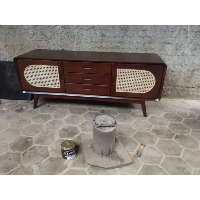 Bufet tv retro rotan jati minimalis bifet bofet rotan 150cm meja tv retro jati jepara meja retro