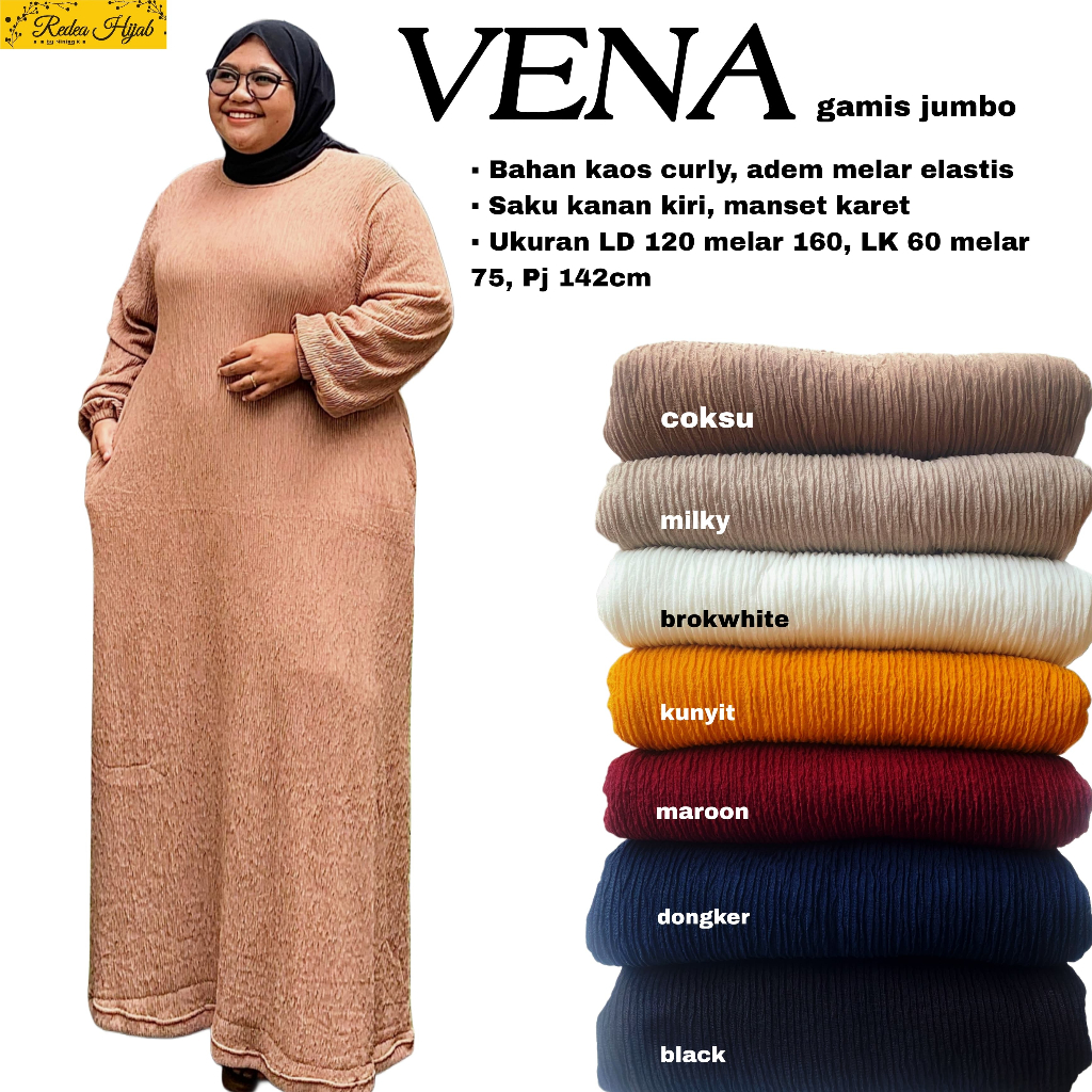 Gamis Kaos Polos Jumbo LD 130 120 - 210 cm BB smp 200 kg Vena Maxi Terusan Kasual Ada Saku Merah dll