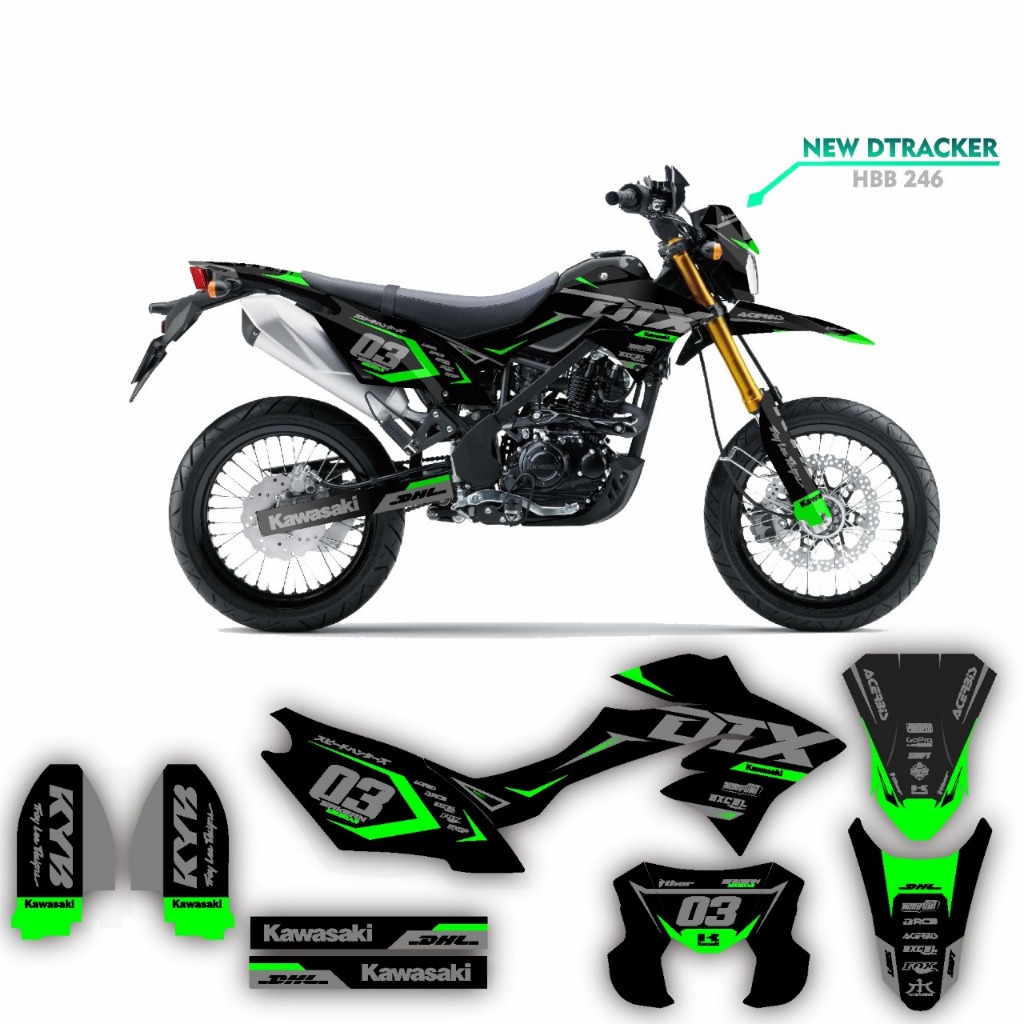 decal stiker new dtracker hitam hijau supermoto