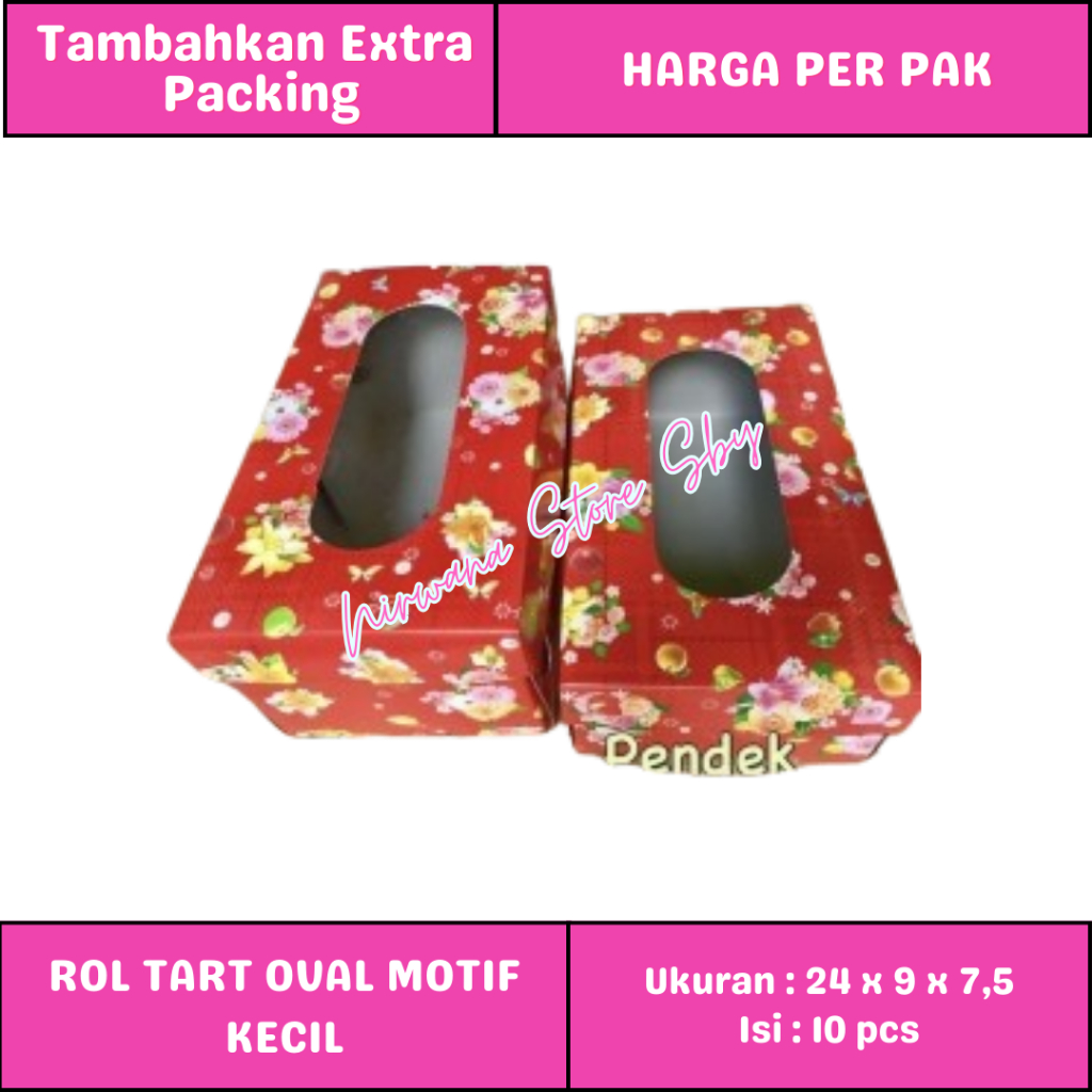 

(10 Pcs) Dus Rol Tart Oval Motif Kecil 24x9x7,5 | Dus Kue / Box Kue