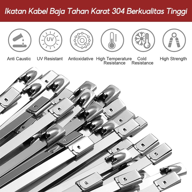 

(100 Pcs ) Kabel Ties/ Kabel Tis Stainless SS304 20cm/30cm/40cm/50cm Exhaust /Cable Ties ikat besi