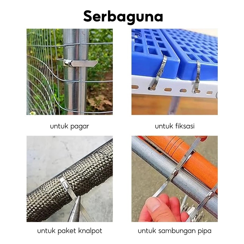 

RB (100 Pcs ) Kabel Ties/ Kabel Tis Stainless SS304 20cm/30cm/40cm/50cm Exhaust /Cable Ties ikat