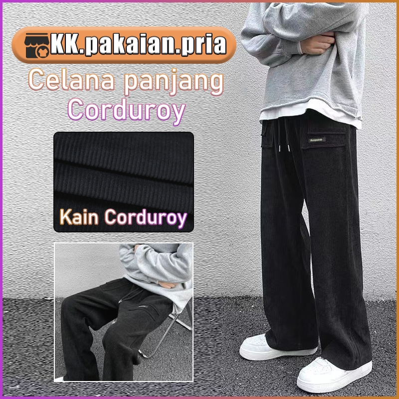 Celana pria M-3XL Celana panjang korduroi hitam coklat Celana panjang longgar Celana panjang korduro