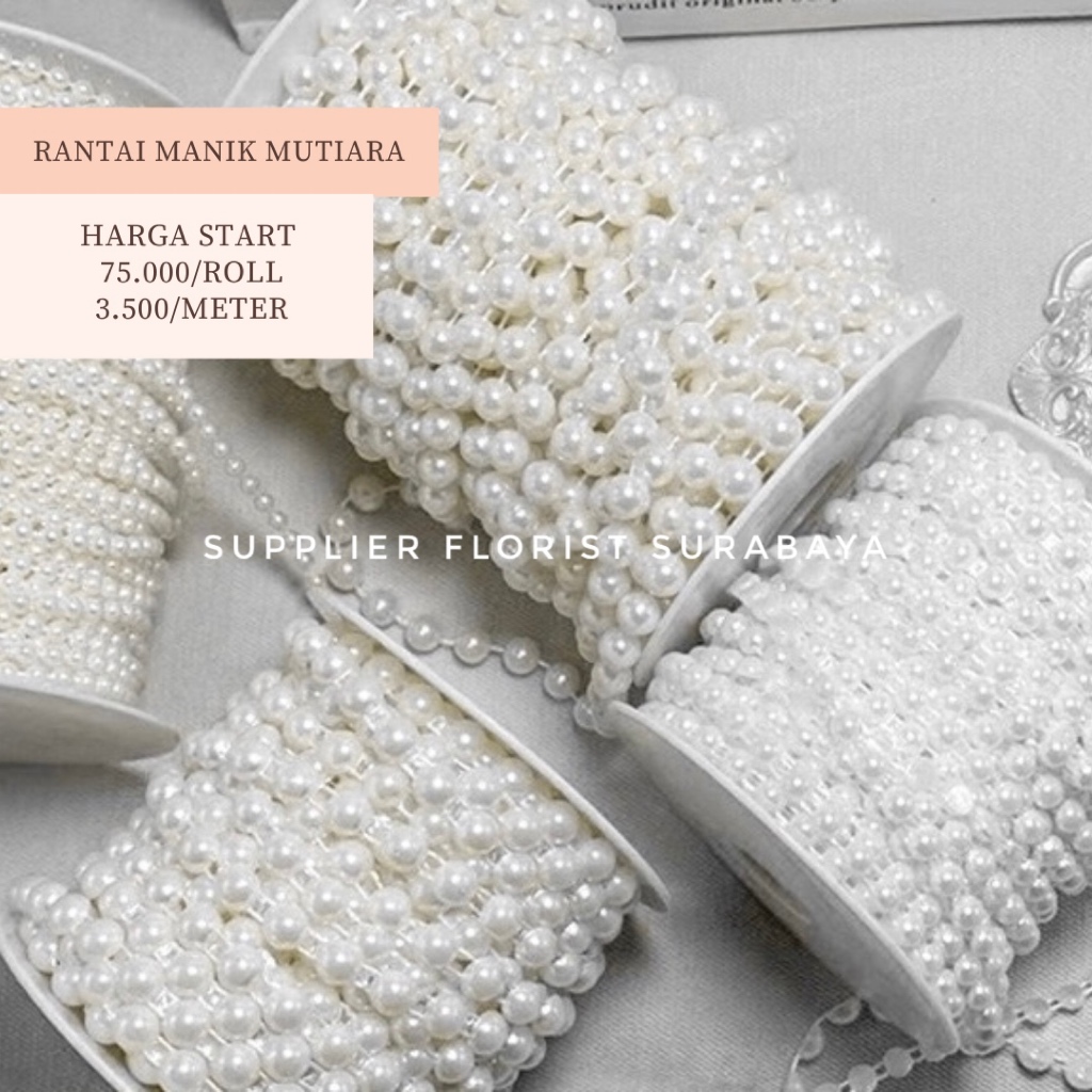 [1 ROLL RANTAI MANIK MUTIARA] HIASAN RANTAI MUTIARA RENTENG HIASAN RAMBUT PEARLS BEADS CHAIN DEKORAS
