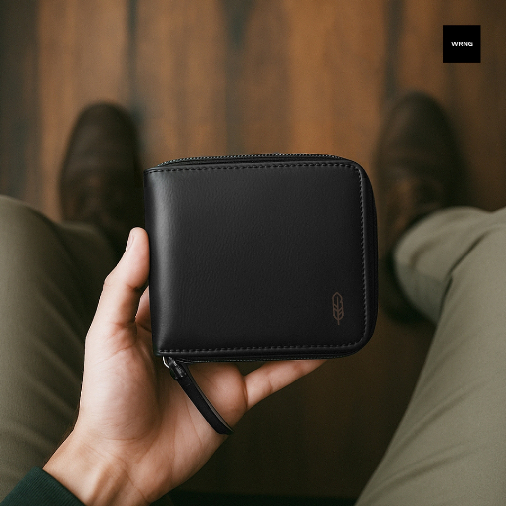 Warning Clothing- Aiuto Dompet Lipat Risleting Pria Hitam | Zipper Wallet Black Premium Faux Leather