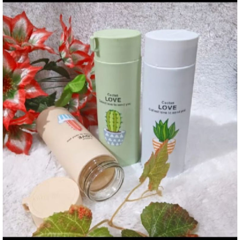 Botol kaca minum Kaktus 420 ml import dengan gambar kaktus grosir