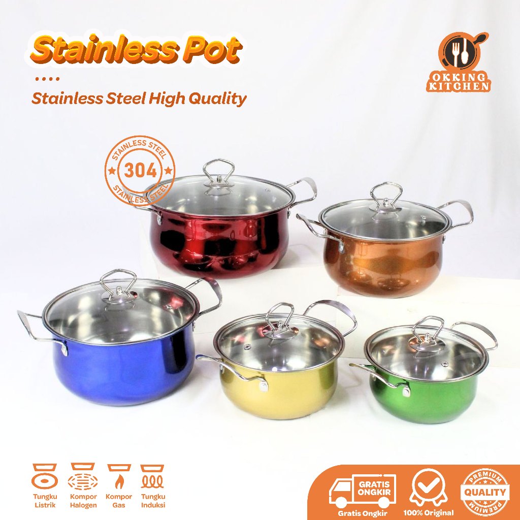 Panci 5 set korea stainless steel pot / Panci 5 set warna warni korea pot Stainless Steel HU06