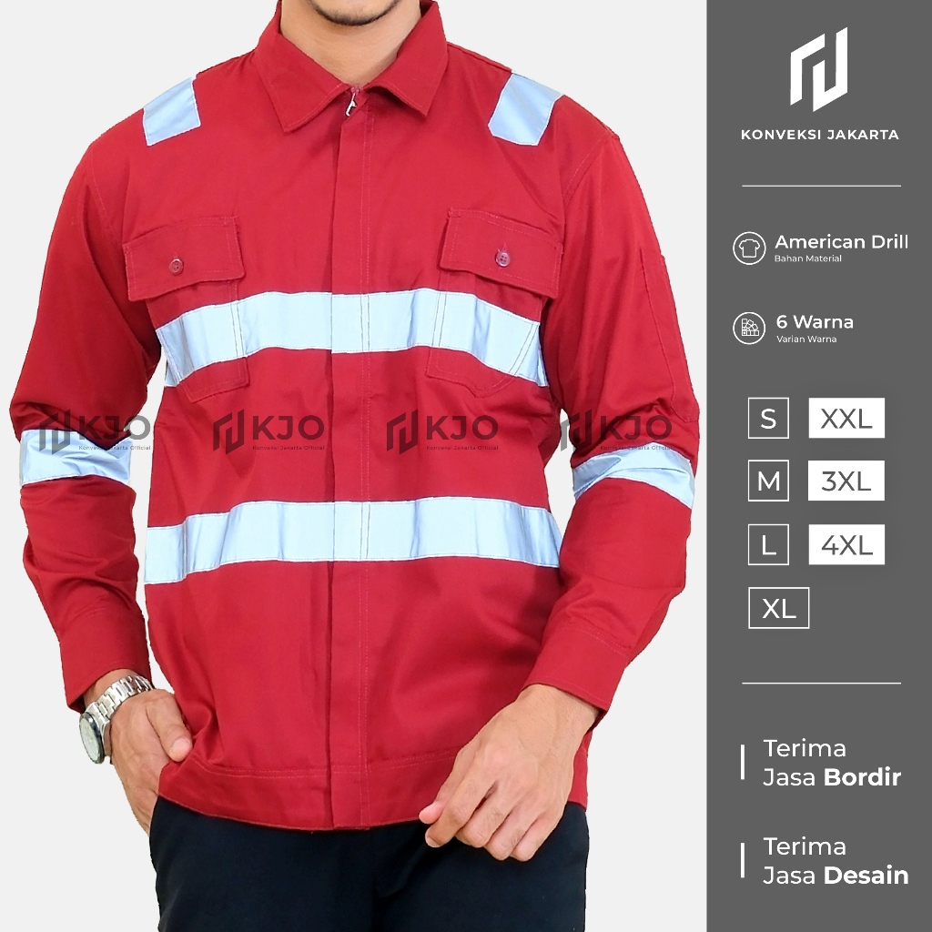 Baju Kemeja Wearpack Seragam Proyek Tambang Safety Lengan Panjang Maroon