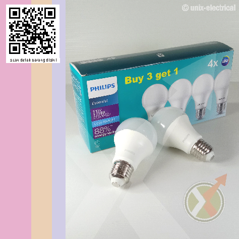 Lampu LED Bulb PHILIPS Essensial 11 Watt (Paket 3+1)